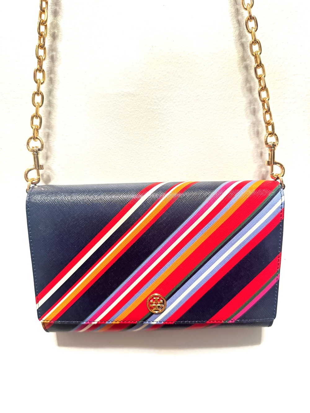 Tory Burch Robinson Striped Chain Wallet